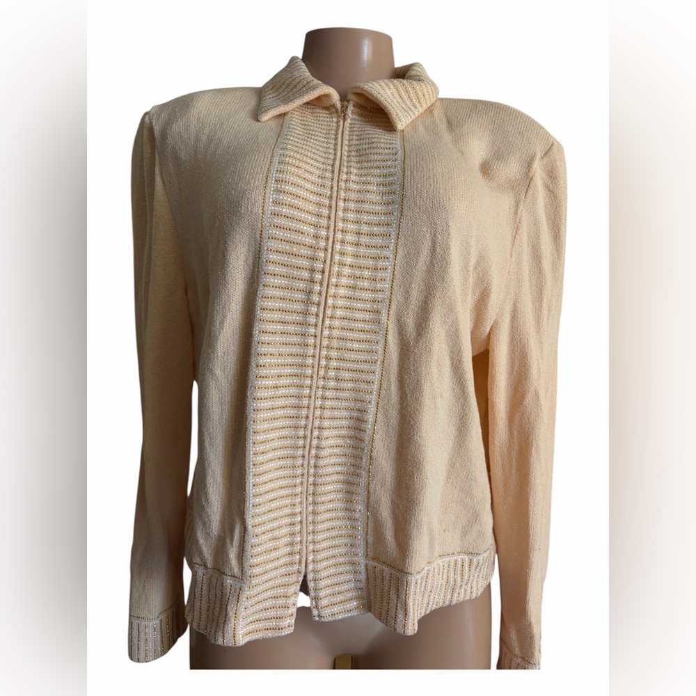ST . John by marie Gray Cream Knit Cardigan